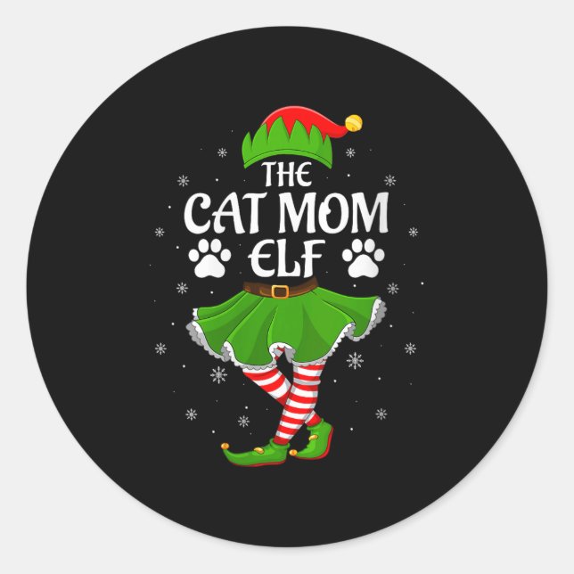 Womens Cat Mom Elf Christmas Family Girls Women El Classic Round Sticker (Front)
