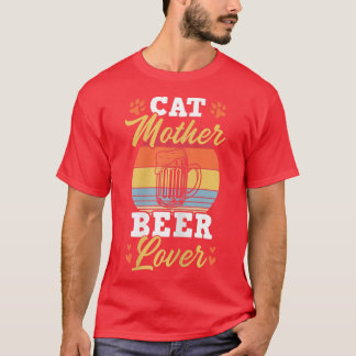 Womens Cat Mother Beer Lover Retro Vintage Style  T-Shirt