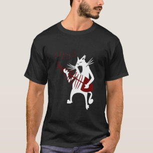 Womens Cat Playing Fish Bone Guitar Rock And Roll T-Shirt