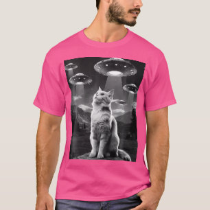 Womens Cat Selfie With Alien Ufo Meme Retro Funny T-Shirt