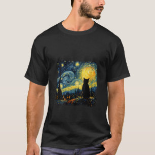 Womens Cat Starry Night Van Gogh Cat For Cat Lover T-Shirt