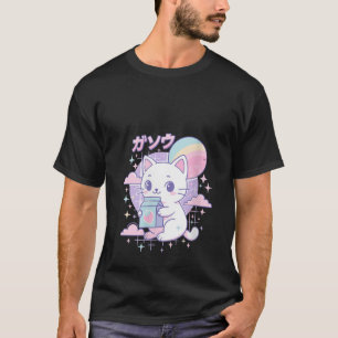 Womens Cat Strawberry Milk Anime 90s Japanese Cat  T-Shirt
