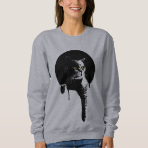 Women's Cat Sweatshirt: Stencil "Hanging Out" Sweatshirt