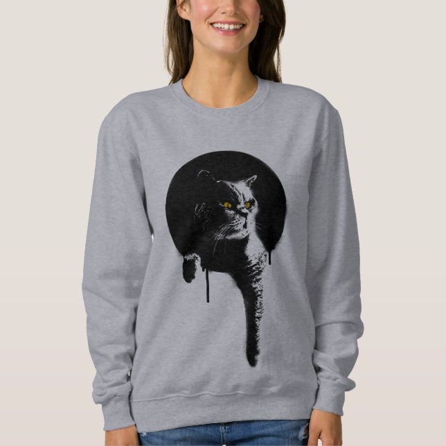 Women's Cat Sweatshirt: Stencil "Hanging Out" Sweatshirt (Front)
