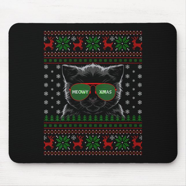 Womens Cat Ugly Christmas Sweater Style Funny Cat  Mouse Mat (Front)