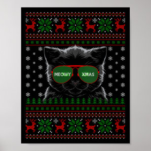 Womens Cat Ugly Christmas Sweater Style Funny Cat  Poster