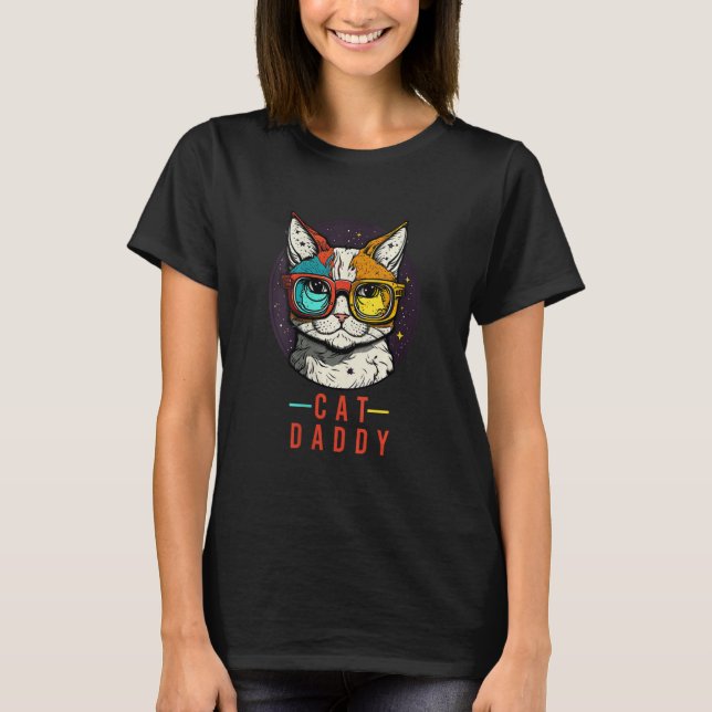 Womens Cat wearing glasses in Galaxy Kitten Space, T-Shirt (Front)