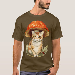 Womens Cat With A Mushroom As A Hat Cottagecore V T-Shirt
