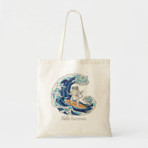 Womens Cat With Sushi Wave Vintage Surfer Surfing  Tote Bag