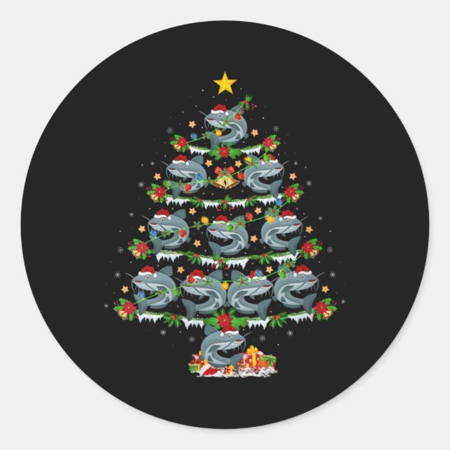 Womens Catfish Xmas Lights Santa Catfish Christmas Classic Round Sticker (Front)