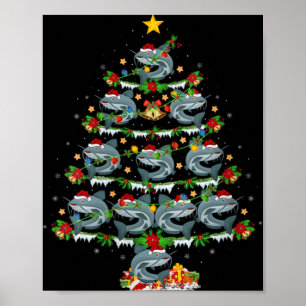 Womens Catfish Xmas Lights Santa Catfish Christmas Poster