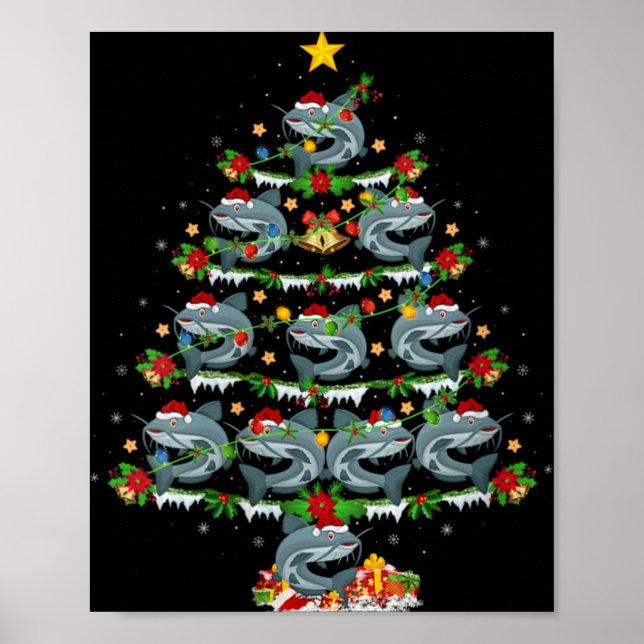Womens Catfish Xmas Lights Santa Catfish Christmas Poster (Front)