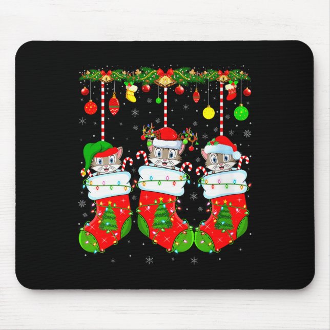 Womens Cats In Christmas Socks Funny Pet Animal Ca Mouse Mat (Front)