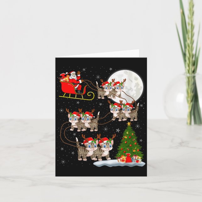 Womens Cats Santa Sleigh Flying Funny Magical Chri Card (Front)
