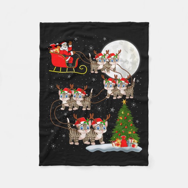 Womens Cats Santa Sleigh Flying Funny Magical Chri Fleece Blanket (Front)