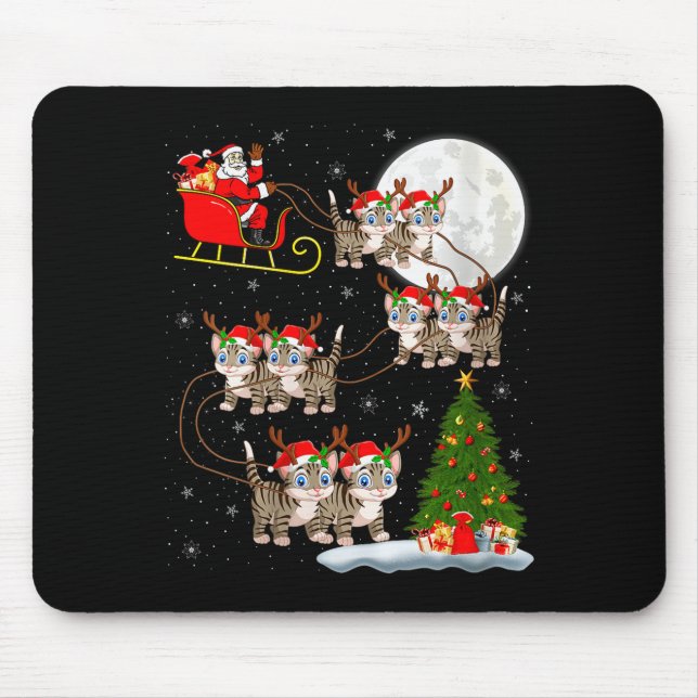 Womens Cats Santa Sleigh Flying Funny Magical Chri Mouse Mat (Front)