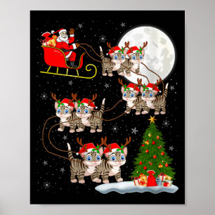 Womens Cats Santa Sleigh Flying Funny Magical Chri Poster