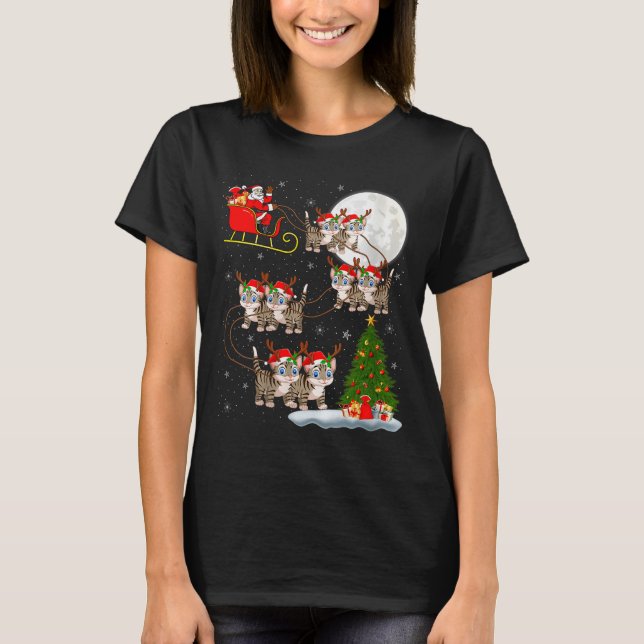 Womens Cats Santa Sleigh Flying Funny Magical Chri T-Shirt (Front)