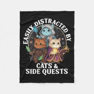 Womens Cats Side Quest Distracted Tabletop Funny S Fleece Blanket