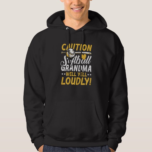 Womens Caution softball grandma  baseball team pla Hoodie (Front)