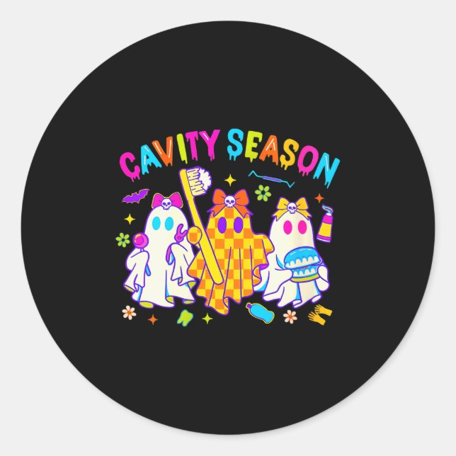 Womens Cavity Season Funny Halloween Ghost Cute So Classic Round Sticker (Front)