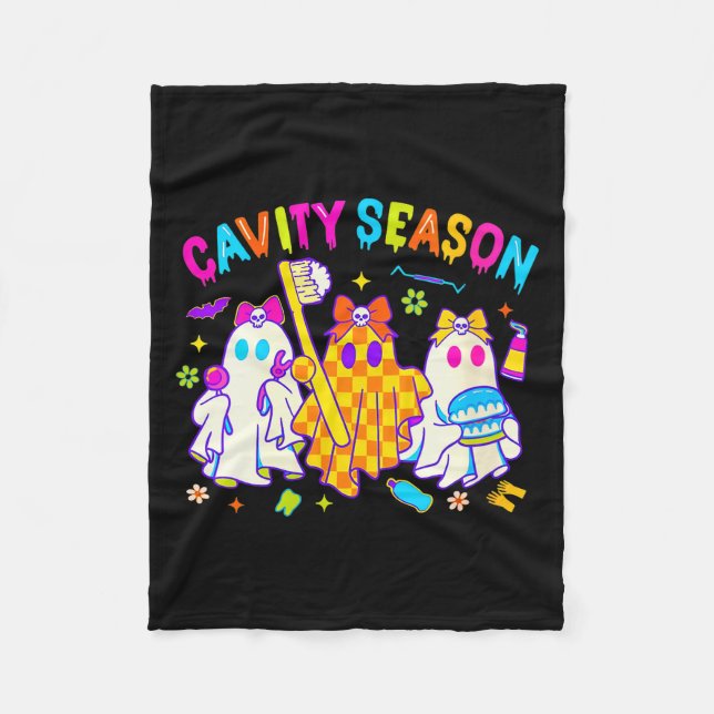 Womens Cavity Season Funny Halloween Ghost Cute So Fleece Blanket (Front)