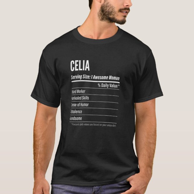Womens Celia  Nutritional Facts Serving Size Calor T-Shirt (Front)