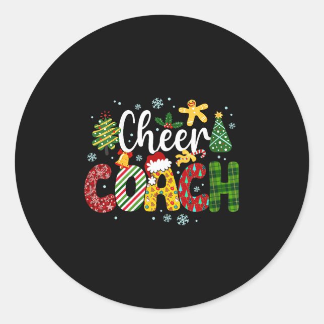 Womens Cheer Coach Christmas Buffalo Plaid Cheerle Classic Round Sticker (Front)
