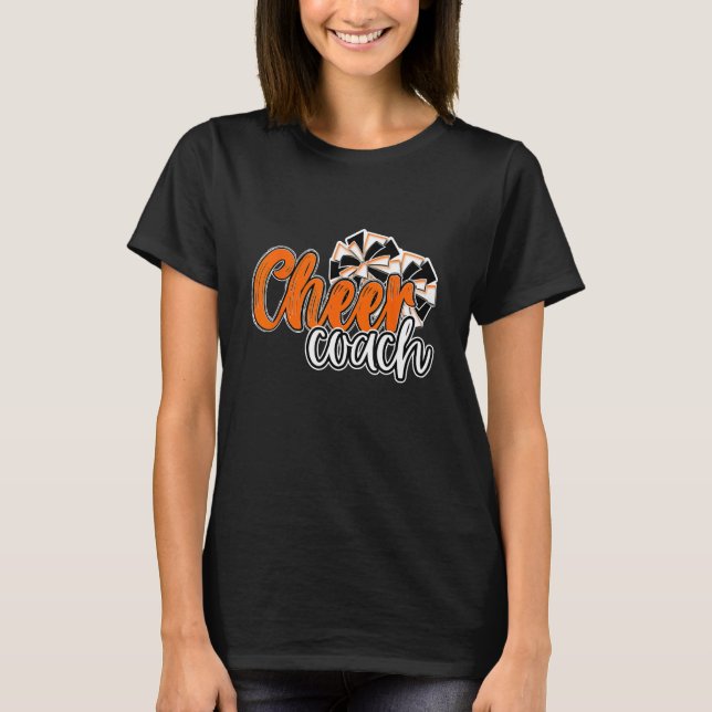Womens Cheer Coach Top Pom Poms Orange Mascot Colo (Front)