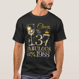 Womens Cheers to 37 Years Old EST 1988 37th Birthd T-Shirt