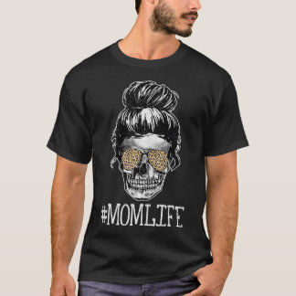 Womens Cheetah Leopard Print Female Skull Mum Life T-Shirt