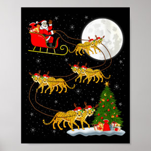 Womens Cheetah Santa Sleigh Flying Funny Magical C Poster