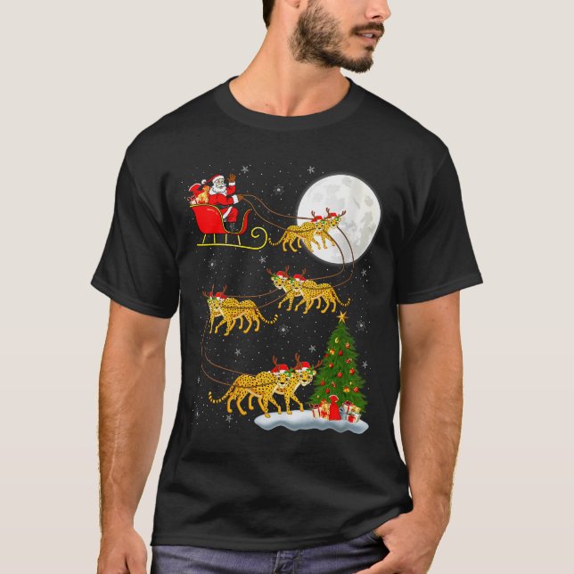 Womens Cheetah Santa Sleigh Flying Funny Magical C T-Shirt (Front)