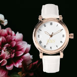 Womens Chic Stylish Elegant Rose Gold Monogrammed Watch<br><div class="desc">Create your own custom, personalised, elegant stylish unique classy faux gold black and white hours, monogrammed, womens ladies rose gold retro vintage look style white leather strap watch. Simply type in your name / monogram / initials, to customise. Makes a great gift, for birthday, graduation, mothers day, christmas, holidays, wedding,...</div>