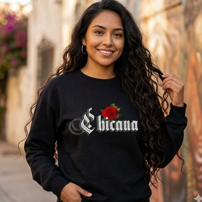 Womens Chicana Red Rose Sweatshirt (Chicana Red Rose Sweatshirt)
