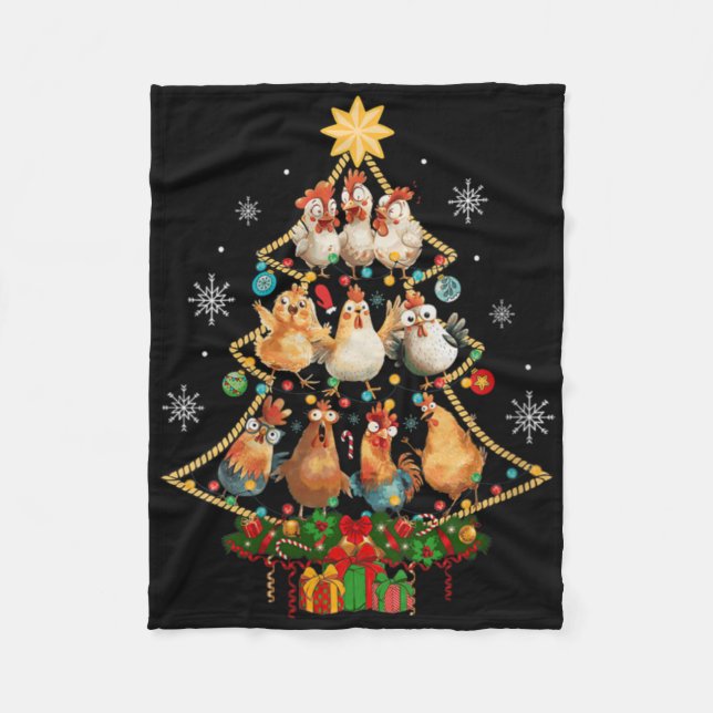Womens Chicken Christmas Tree Santa Hat Xmas Light Fleece Blanket (Front)