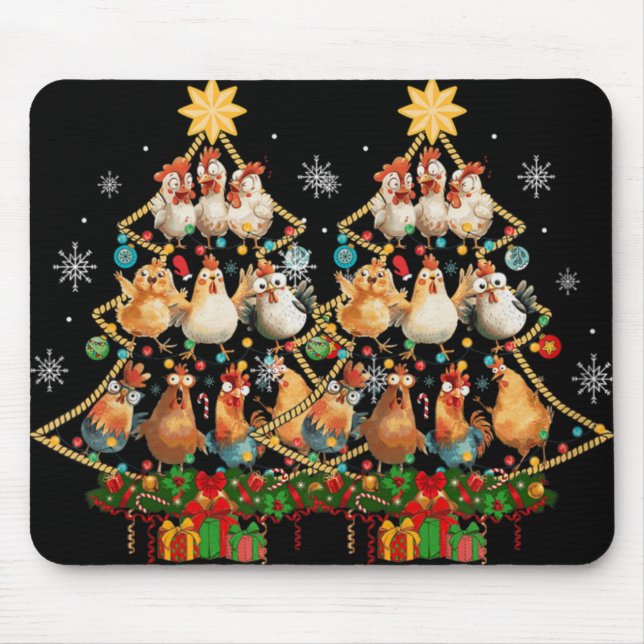 Womens Chicken Christmas Tree Santa Hat Xmas Light Mouse Mat (Front)