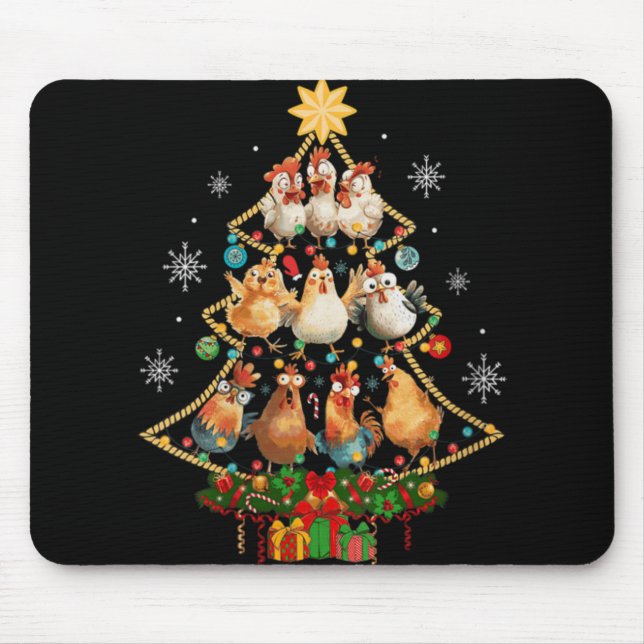 Womens Chicken Christmas Tree Santa Hat Xmas Light Mouse Mat (Front)