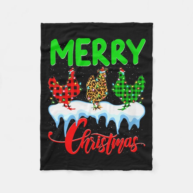 Womens Chicken Merry Christmas Pajamas Leopard Buf Fleece Blanket (Front)