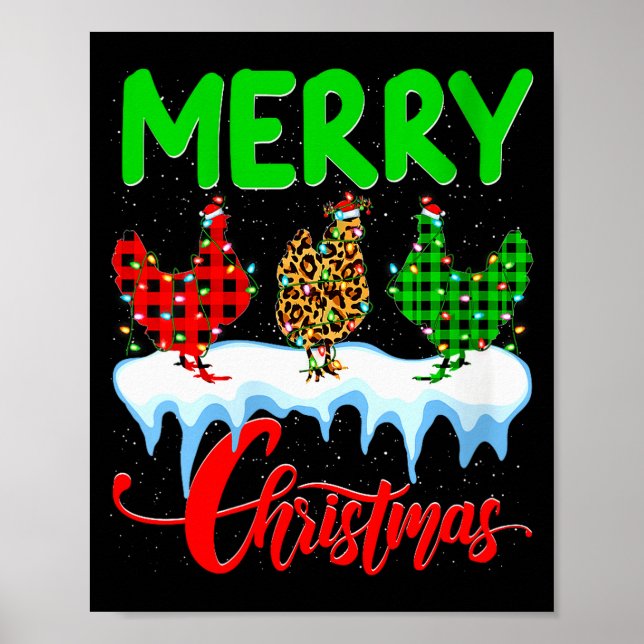 Womens Chicken Merry Christmas Pajamas Leopard Buf Poster (Front)