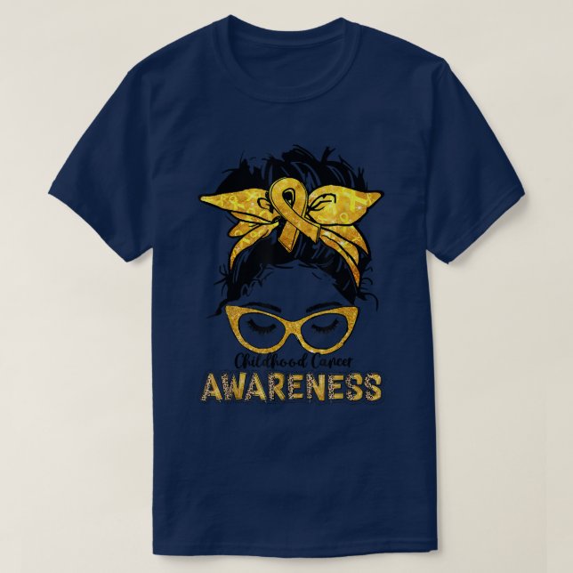 Womens Childhood Cancer Awareness Messy Bun Hair G T-Shirt (Design Front)