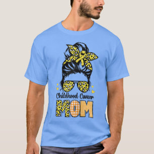 Womens Childhood Cancer Mom Messy Bun Yellow Ribbo T-Shirt