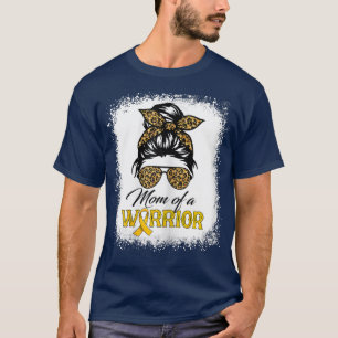 Womens Childhood Cancer Warrior Messy Bun Leopard  T-Shirt