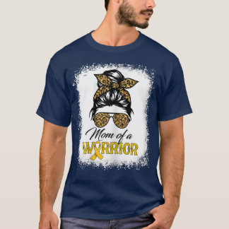 Womens Childhood Cancer Warrior Messy Bun Leopard  T-Shirt