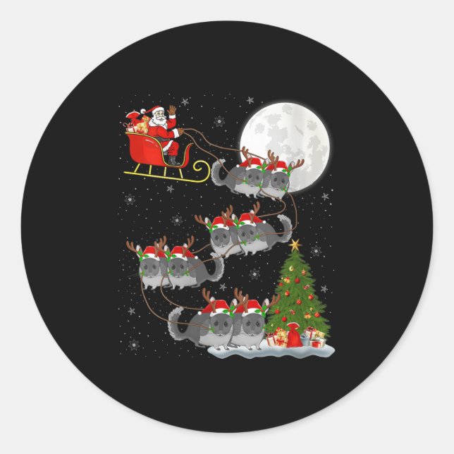 Womens Chinchilla Santa Sleigh Flying Funny Magica Classic Round Sticker (Front)