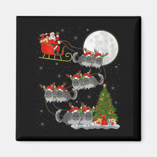 Womens Chinchilla Santa Sleigh Flying Funny Magica Magnet