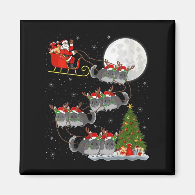 Womens Chinchilla Santa Sleigh Flying Funny Magica Magnet (Front)