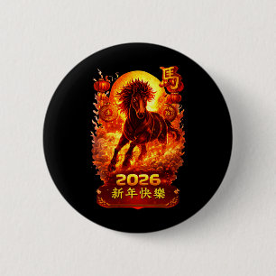 Womens Chinese New Year 2026 Year of the Horse 6 Cm Round Badge