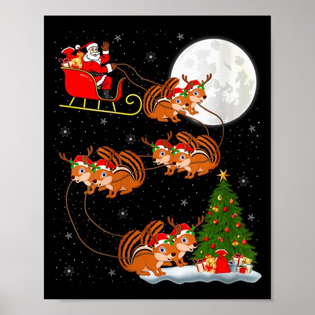 Womens Chipmunk Santa Sleigh Flying Funny Magical  Poster (Front)