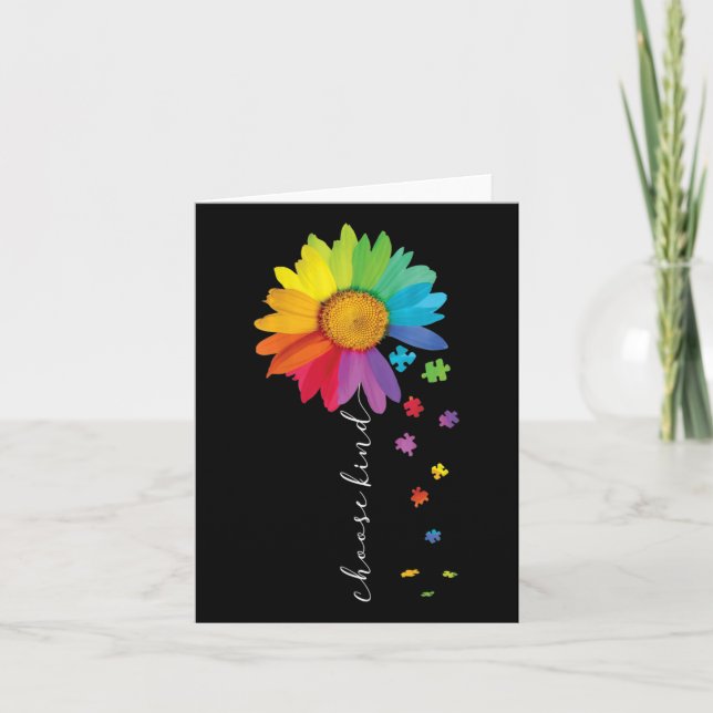 Womens Choose Kind Autism Awareness Rainbow Sunflo Card (Front)